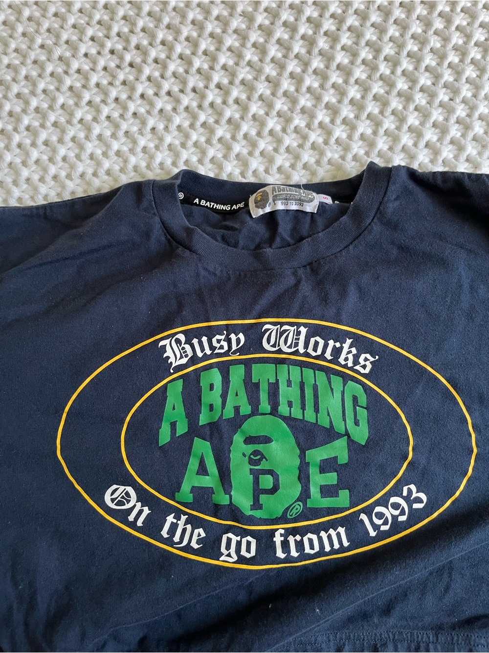 (BAPE) Black Graphic Logo T-Shirt - Green & Yellow Print